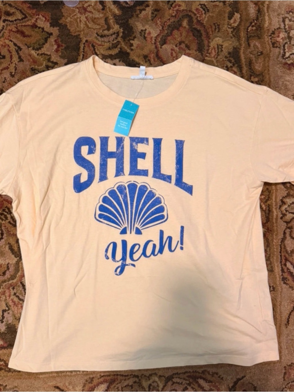 Shell Yeah! Graphic Tee - Yellow with Blue Print